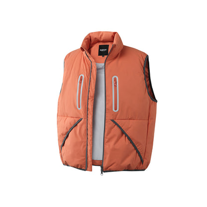 Men's Padded Quilted Vest with High Stand-Up Collar and Vertical Zipper Pockets EVA-US