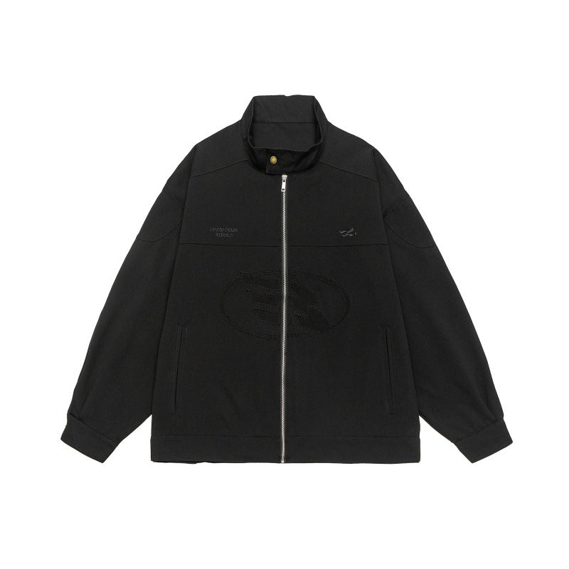 Unisex Boxy-Zip jacket in oversized cut with stand-up collar and tonal logo embossing EVA-US