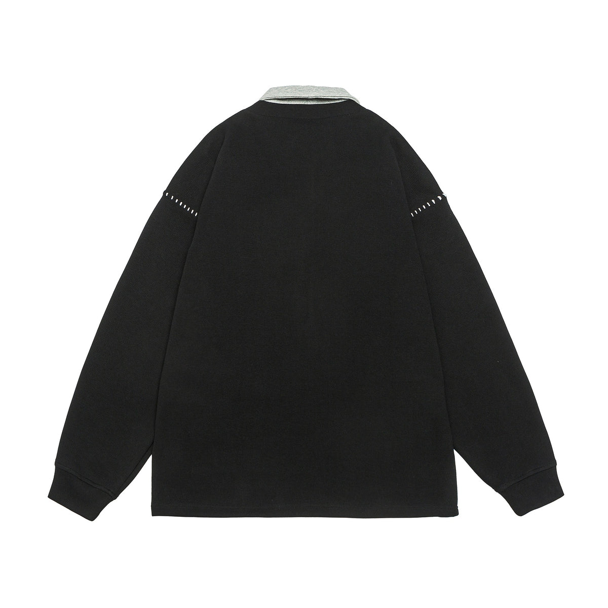 Unisex Oversize Polo Collar Sweatshirt with Contrast Collar and Decorative Perforation EVA-US