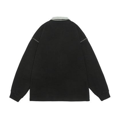 Unisex Oversize Polo Collar Sweatshirt with Contrast Collar and Decorative Perforation EVA-US