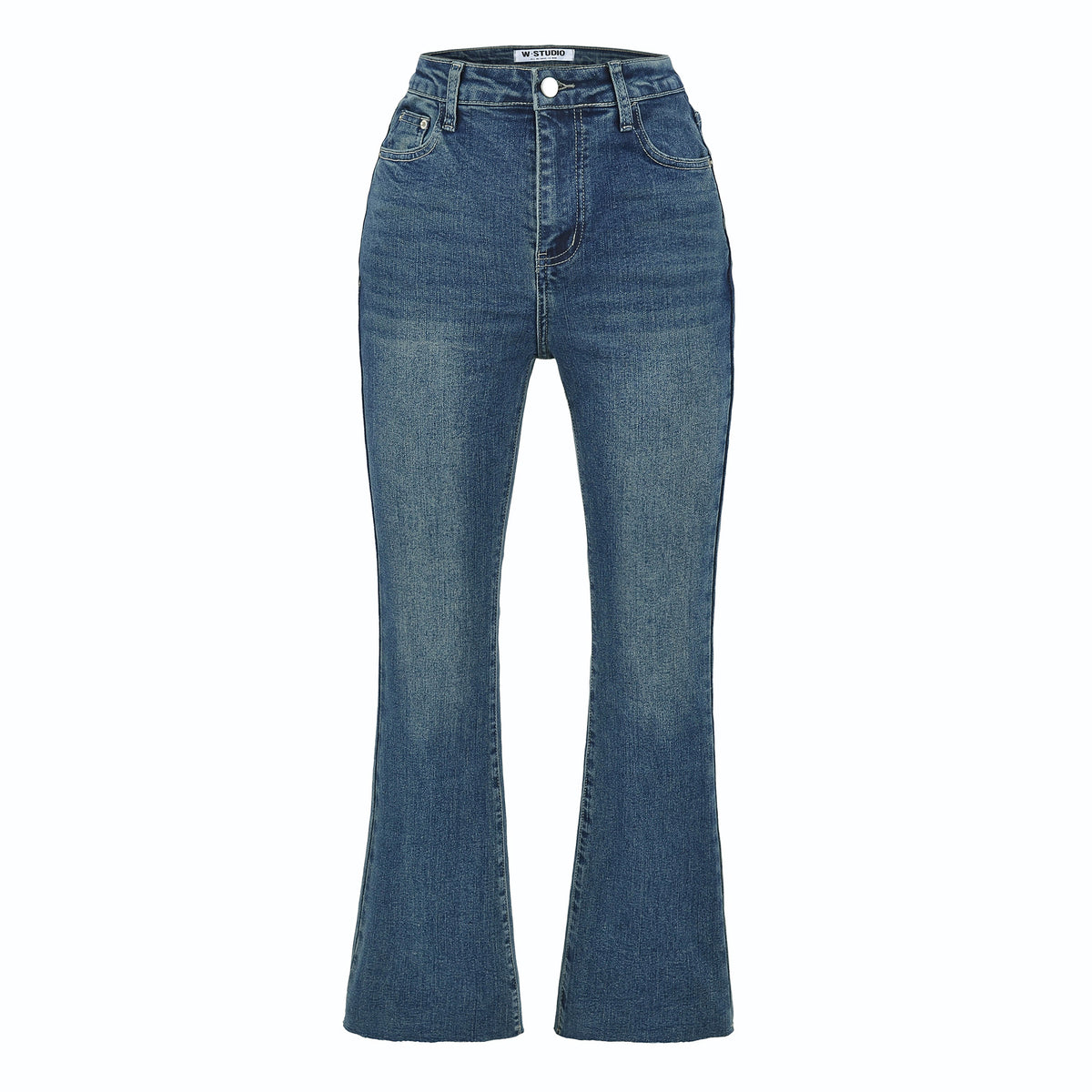 Women's Highwaist Flared Trousers made of Stretch Denim with five pockets and raw hem EVA-US