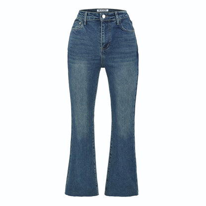 Women's Highwaist Flared Trousers made of Stretch Denim with five pockets and raw hem EVA-US