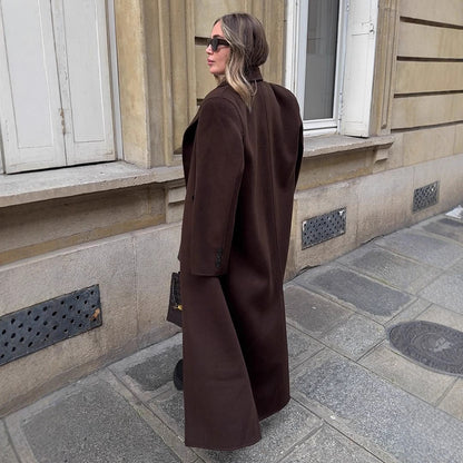 Women's Oversize Wool Blend Coat with Extended Cocoon Cut and Double-Breasted EVA-US