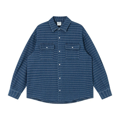 Unisex Structured Cotton Overshirt Jacket with Zigzag Jacquard and Patch Chest Pockets EVA-US