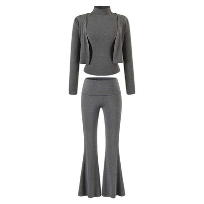 Women's Loungewear Set with Bolero, Turtleneck Cropped Top and Flared Trousers EVA-US