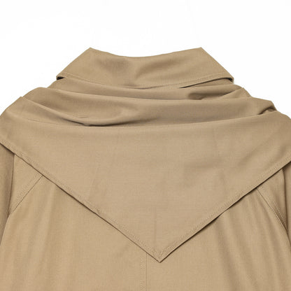 Women's Cropped Trench Cape Jacket with Bow Collar and Boxy Silhouette EVA-US