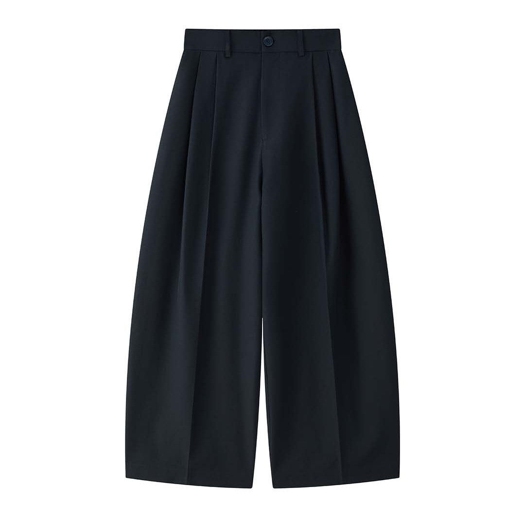 Women Wide High-Waisted Marlene Pants with Pleats and Low Crotch EVA-US