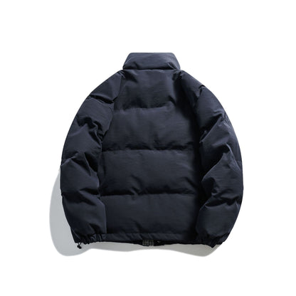 Unisex Short Cut Padded Puffer Jacket with High Stand-Up Collar and Striped Pocket Flaps EVA-US