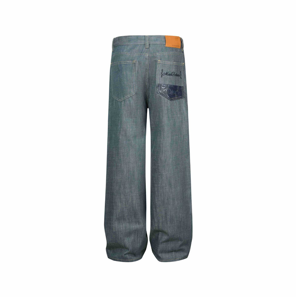 Ladies Wide High-Waist Jeans with Decorative Cuff Pockets EVA-US