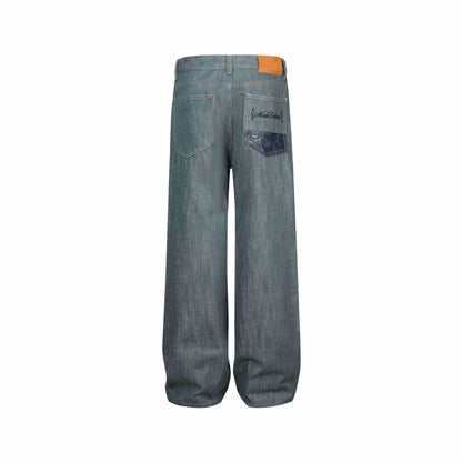 Ladies Wide High-Waist Jeans with Decorative Cuff Pockets EVA-US