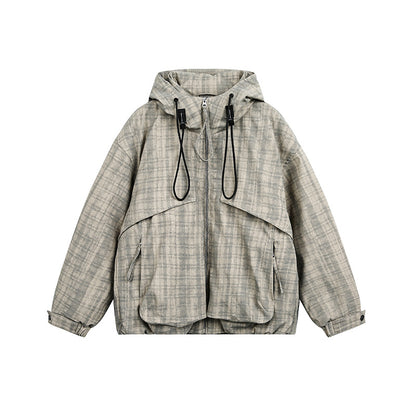 Unisex Oversize Utility Hoodie with checkered pattern and drawstring EVA-US
