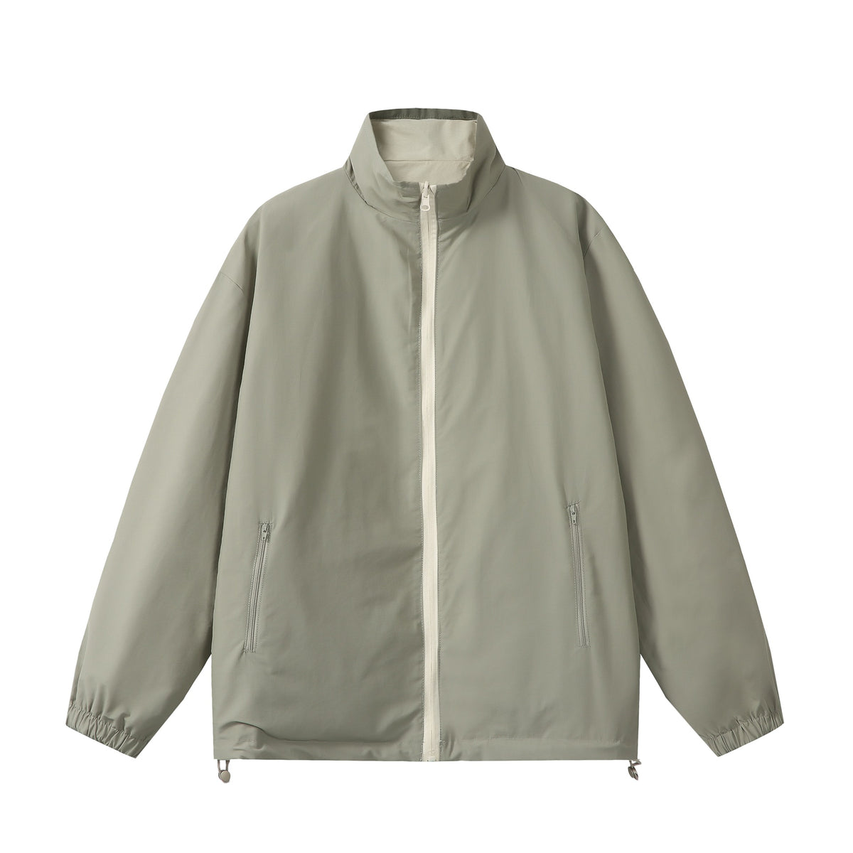 Unisex Lightweight Boxy Windbreaker with High Stand Collar and Drawstring EVA-US
