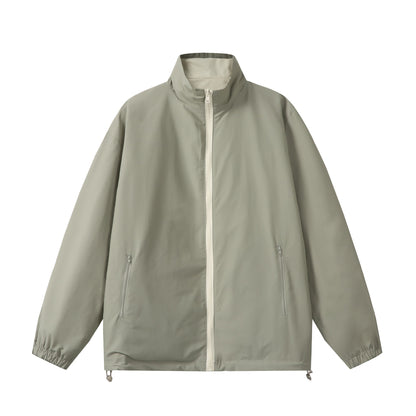 Unisex Lightweight Boxy Windbreaker with High Stand Collar and Drawstring EVA-US