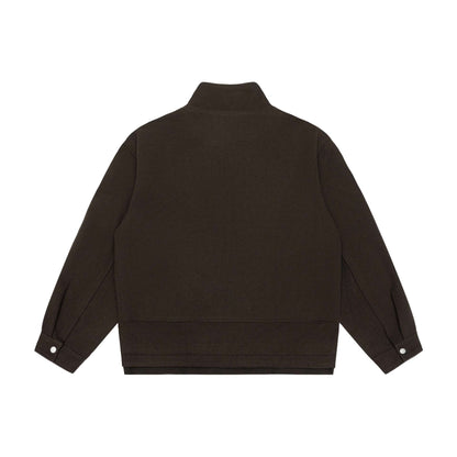Men's Boxy Wool Blend Zip Blouson with High Ribbed Collar and Concealed Front Flap EVA-US
