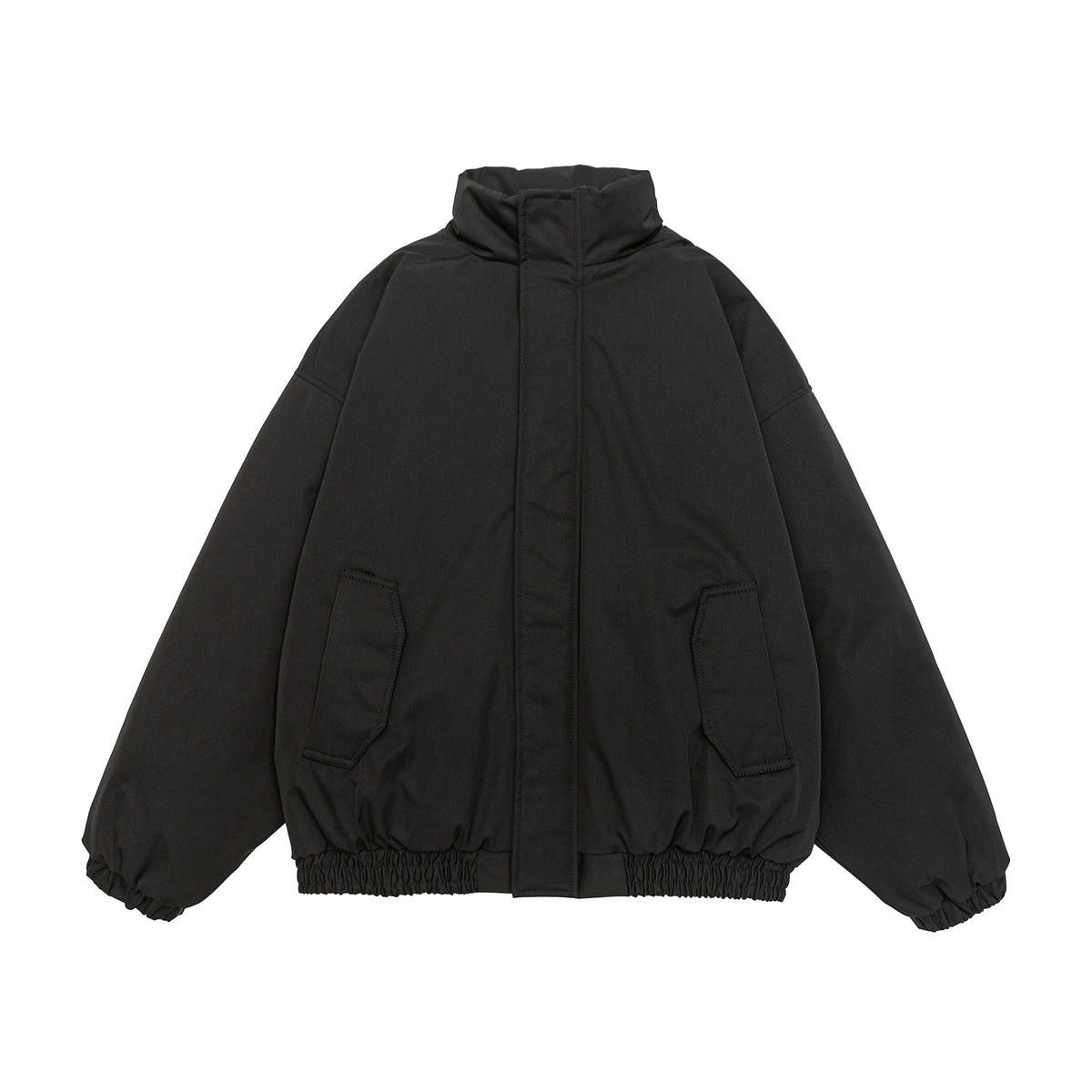 Men's Cropped Boxy Quilted Jacket with High Stand Collar, Elastic Hem and Flap Pockets EVA-US