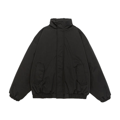 Men's Cropped Boxy Quilted Jacket with High Stand Collar, Elastic Hem and Flap Pockets EVA-US