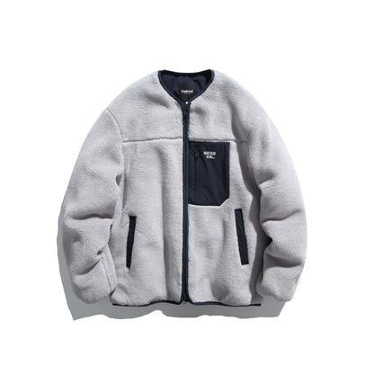 Unisex Short Cut Teddy Fleece Jacket with Nylon Chest Pocket and Full Zip EVA-US