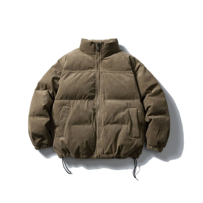 Unisex Padded Cord Blouson Jacket with Stand Collar, Elastic Cuffs, and Drawstring EVA-US