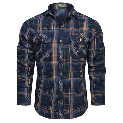 Men's checked flannel outdoor shirt with reinforced flap chest pockets and ergonomic back detail EVA-US
