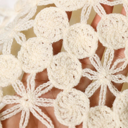 Women's crochet pullover with floral lace look, scallop hem, and delicate ribbon EVA-US