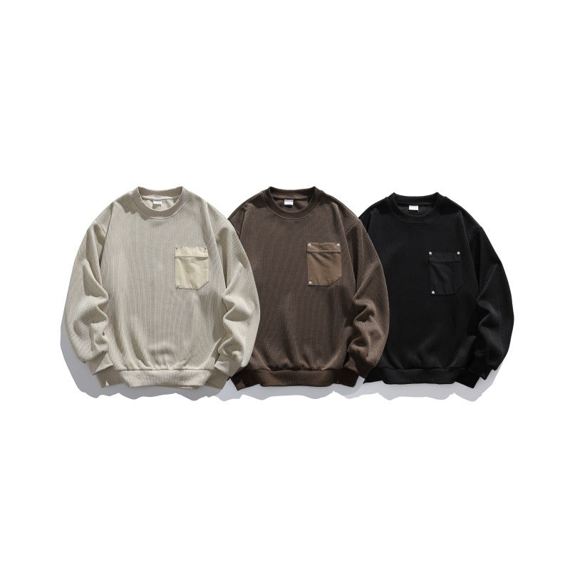 Unisex Waffle Structure Sweatshirt with Chest Pocket and Elastic Hem EVA-US