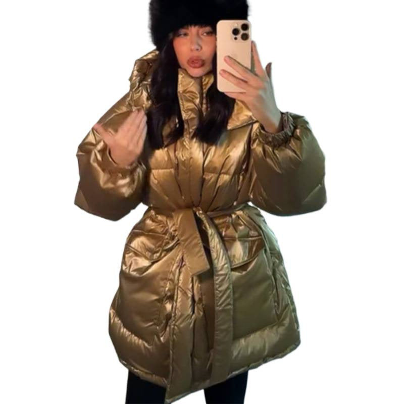 Women's quilted winter jacket with drawstring waist and high standing collar EVA-US