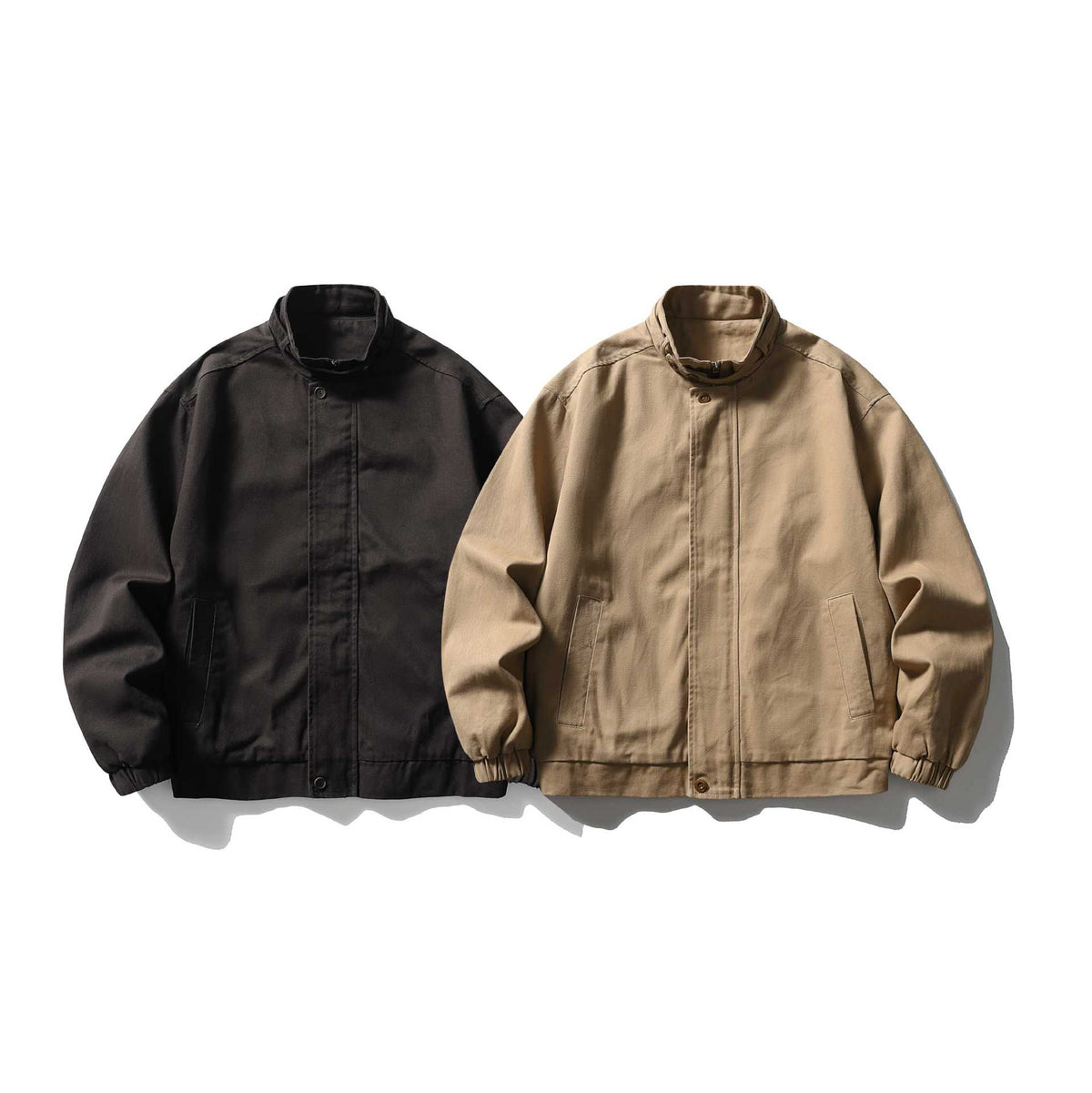 Men's Short Cut Functional Canvas Blouson Jacket with High Stand-Up Collar EVA-US