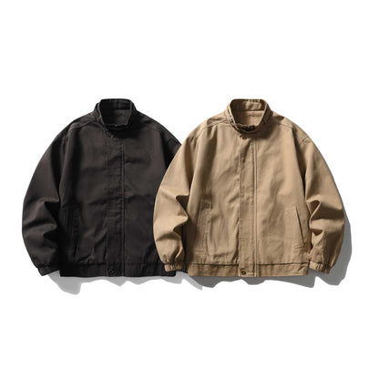 Men's Short Cut Functional Canvas Blouson Jacket with High Stand-Up Collar EVA-US