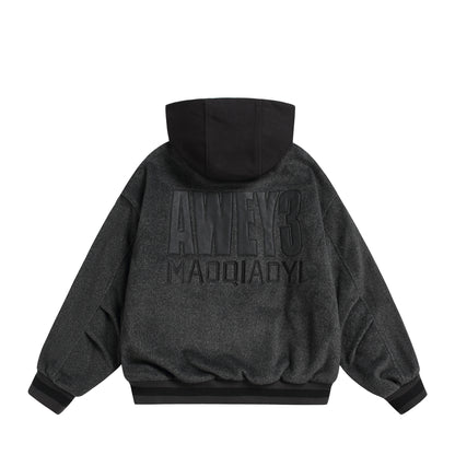 Unisex Oversize Fleece-Bomber Jacket with Contrast Hood EVA-US