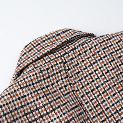 Women's Cropped Blazer in Houndstooth Pattern with Double-Breasted Button Placket EVA-US