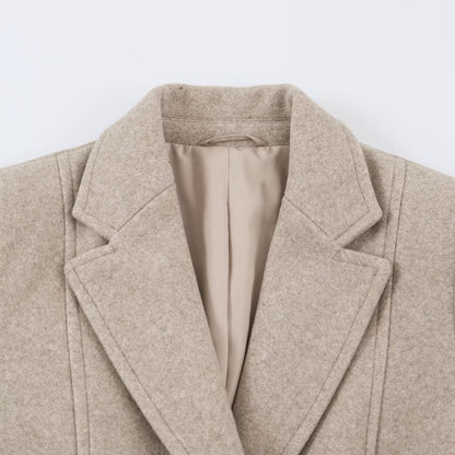Women's Tailored Wool Look Coat with Notched Lapels and Welt Pockets EVA-US