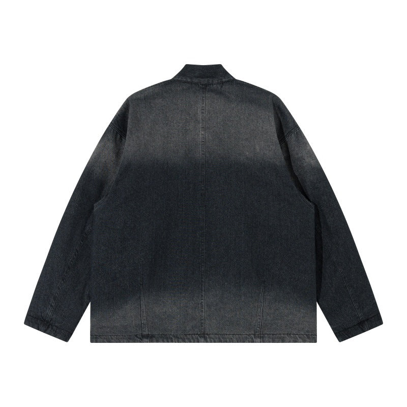 Unisex Jeans Kimono Jacket with Tie Belt and Patterned Lining EVA-US