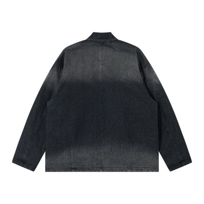 Unisex Jeans Kimono Jacket with Tie Belt and Patterned Lining EVA-US