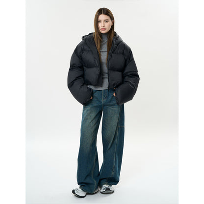 Women's short padded puffer jacket with hood and windproof outer shell EVA-US