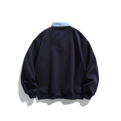 Unisex sweatshirt in layering look with integrated shirt collar and V-neck EVA-US