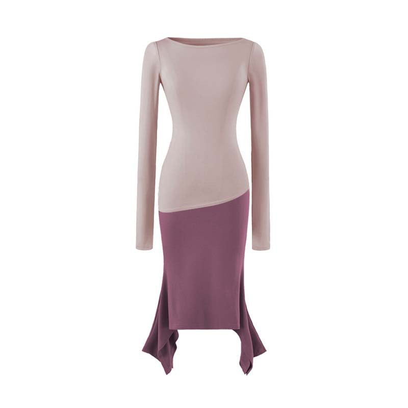 Women Figure-Hugging Midi Dress with Asymmetrical Hem and Panel Design EVA-US