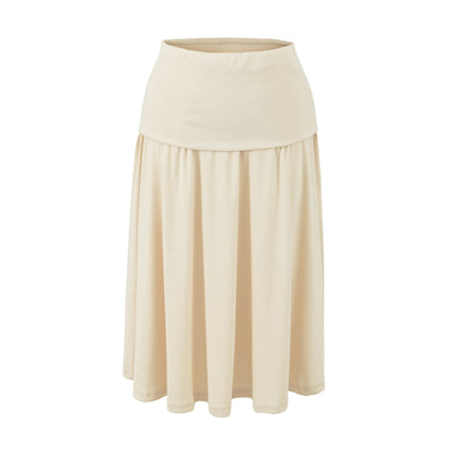 Women Long Jersey Maxi Skirt with Wide Hem and Gently Falling Pleats EVA-US