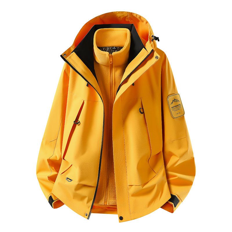 Unisex waterproof two-layer softshell rain jacket with removable fleece lining and hood EVA-US