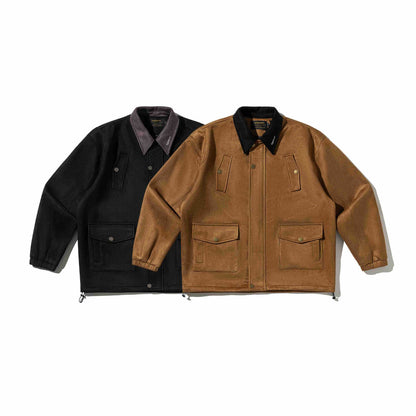 Men's Wool Mix Field Blouson with Cord Collar and Utility Pockets EVA-US