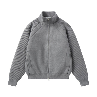Unisex Knit Zip Jacket with Stand-Up Collar and Ribbed Sleeves EVA-US