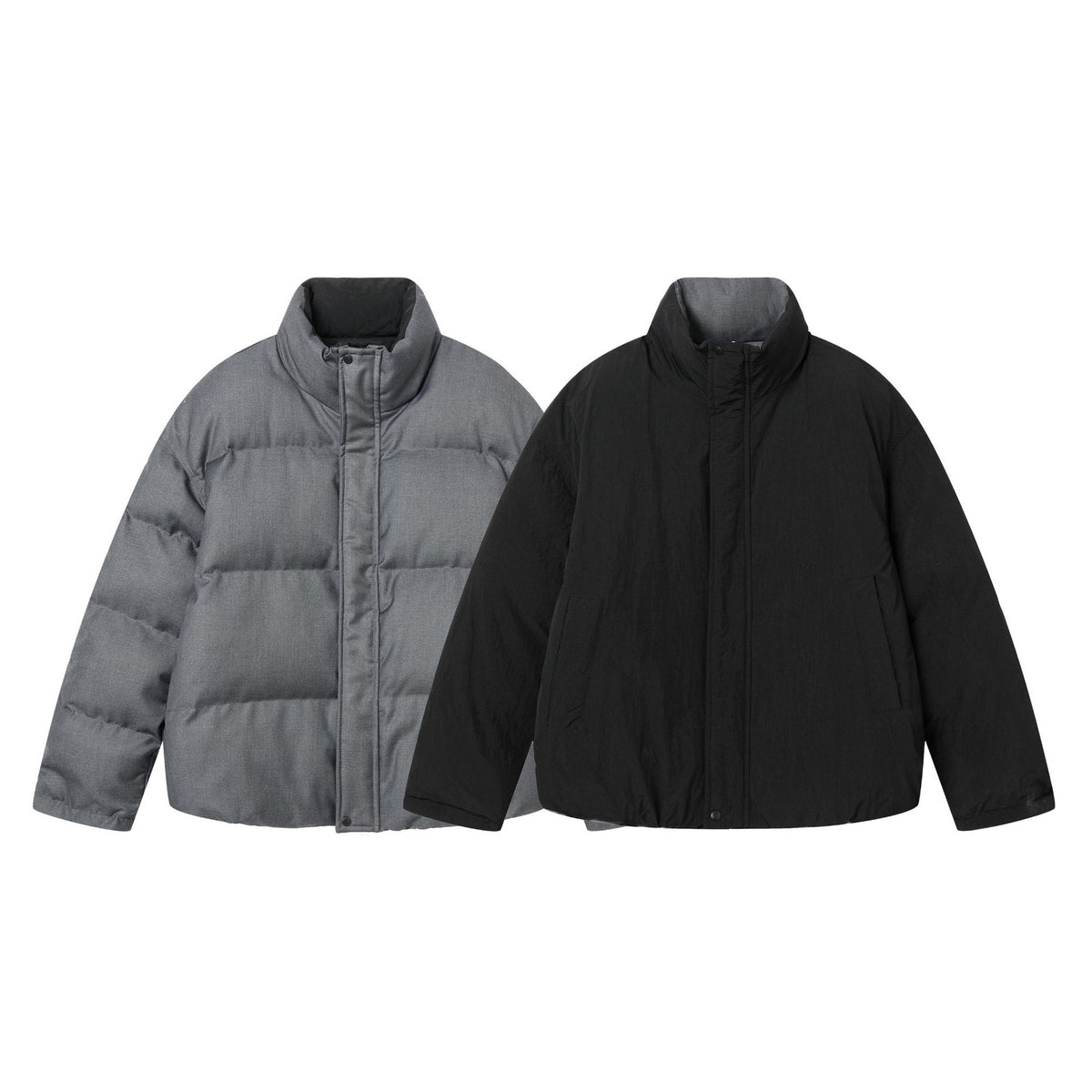 Unisex Reversible Puffer Jacket Short with High Stand-Up Collar and Concealed Closure EVA-US