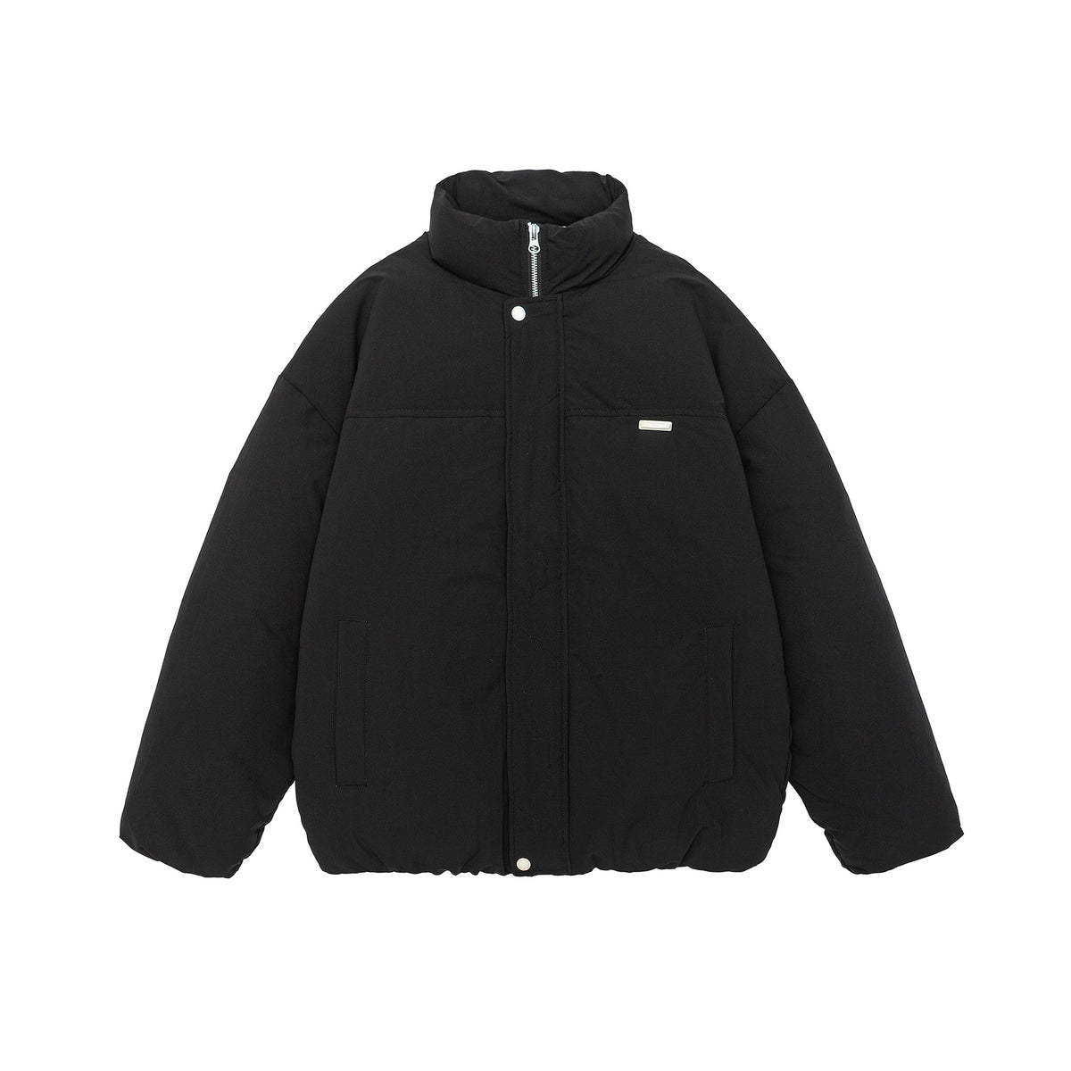 Women short cut oversized quilted jacket with high stand-up collar and concealed zipper EVA-US