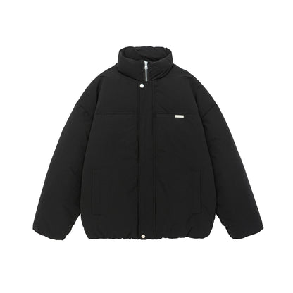 Women short cut oversized quilted jacket with high stand-up collar and concealed zipper EVA-US