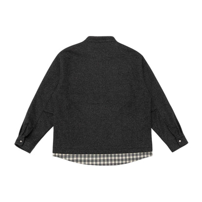 Unisex Short Cut Wool Blend Blouson with Stand-Up Collar and Checked Interior Band EVA-US