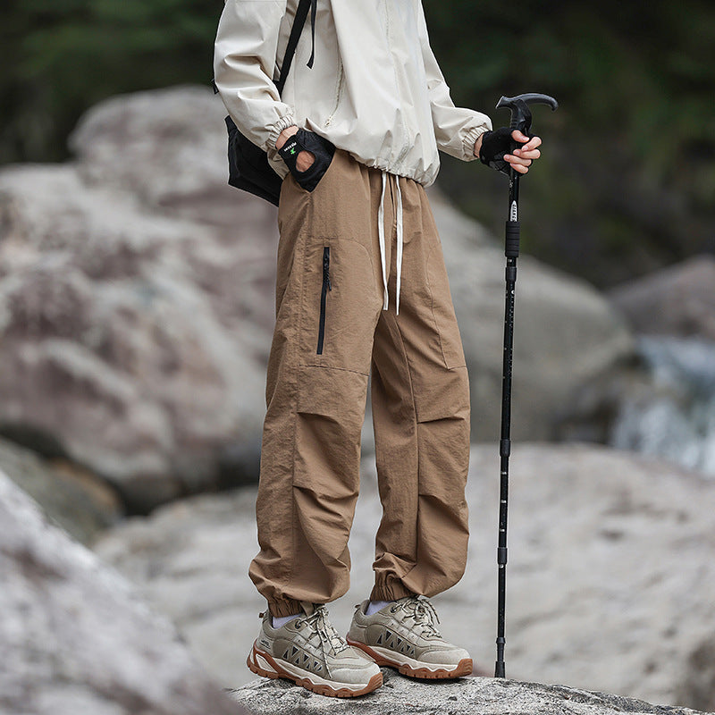 Men's Lightweight Technical Cargo Trekking Pants with Drawstring Waist, Zipper Pockets, and Elastic Hem EVA-US