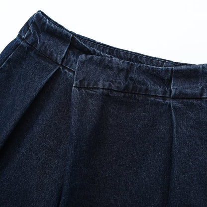 Ladies Wide High-Waist Pleated Denim Trousers with Crease EVA-US