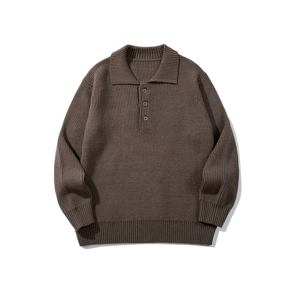 Men's Ribbed Polo Collar Sweater with Triple Button Placket and Relaxed Fit EVA-US