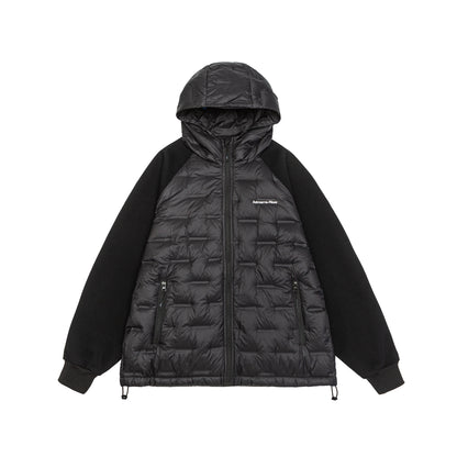 Men's hybrid quilted jacket with padded front, hood, and elastic sleeve cuffs EVA-US