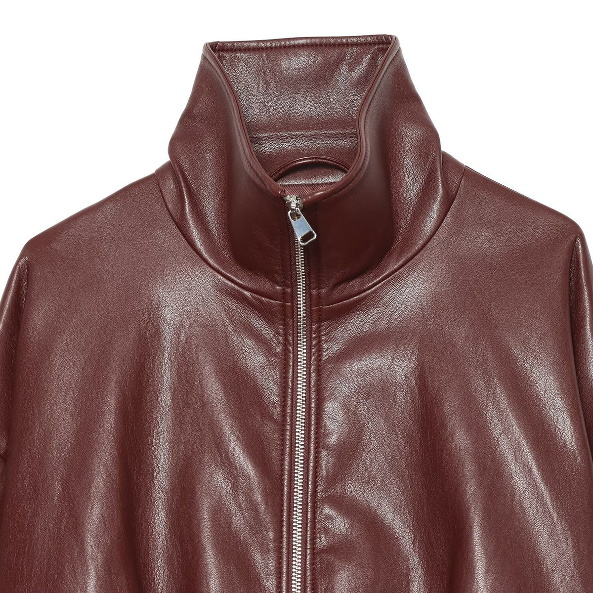 Women Cropped Faux Leather Jacket with High Collar, Oversized Sleeves and Tailored Waist EVA-US