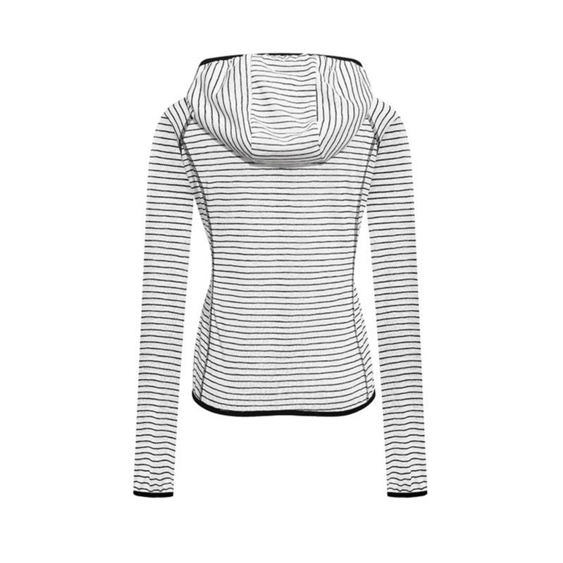 Women's Lightweight Hoodie Zip Jacket in Striped Look with Fitted Cut and Raglan Sleeves EVA-US
